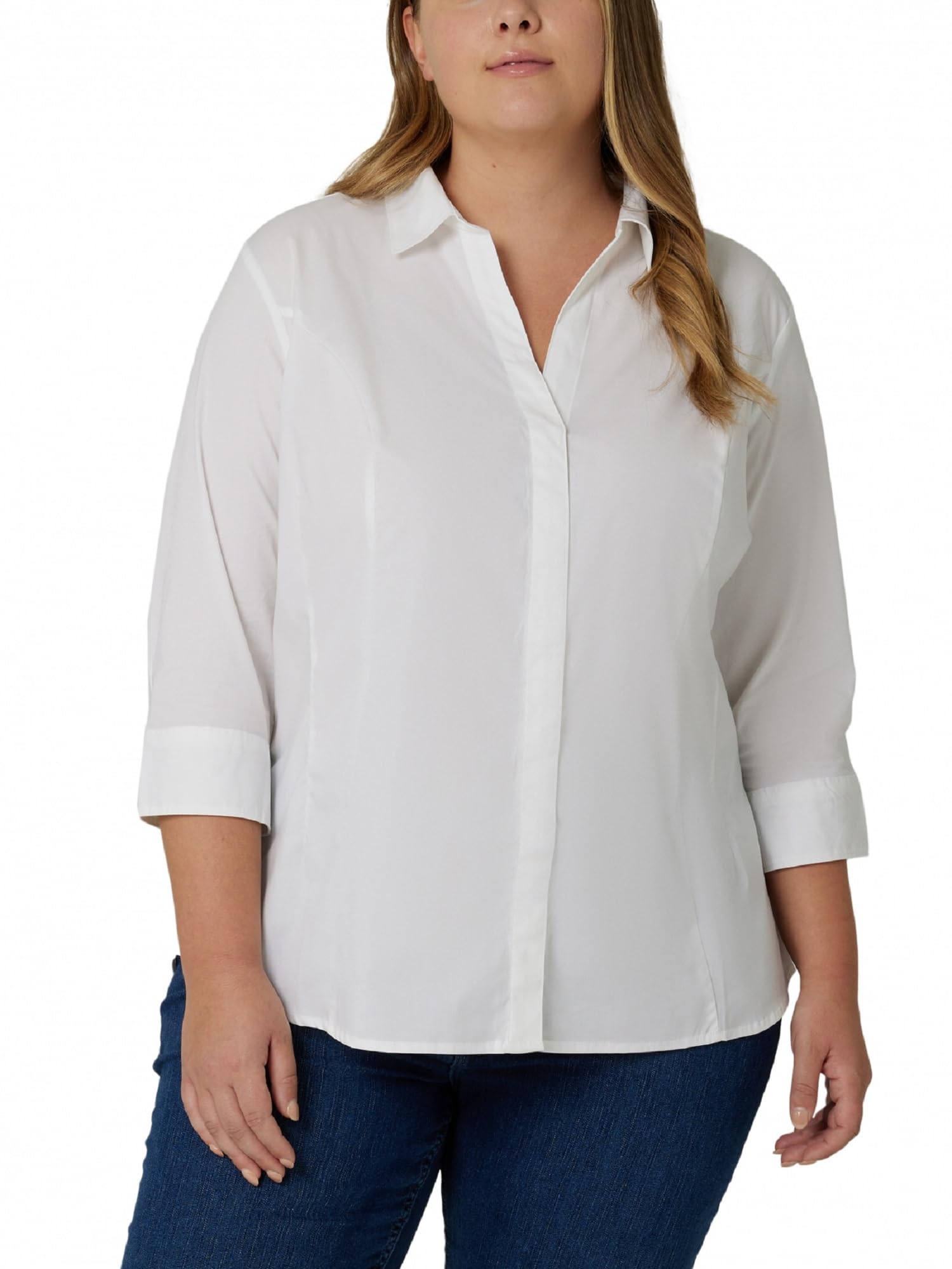 Riders by Lee Indigo Women's Plus-Size Bella Easy Care 3/4 Sleeve Woven Shirt, Arctic White, 3X