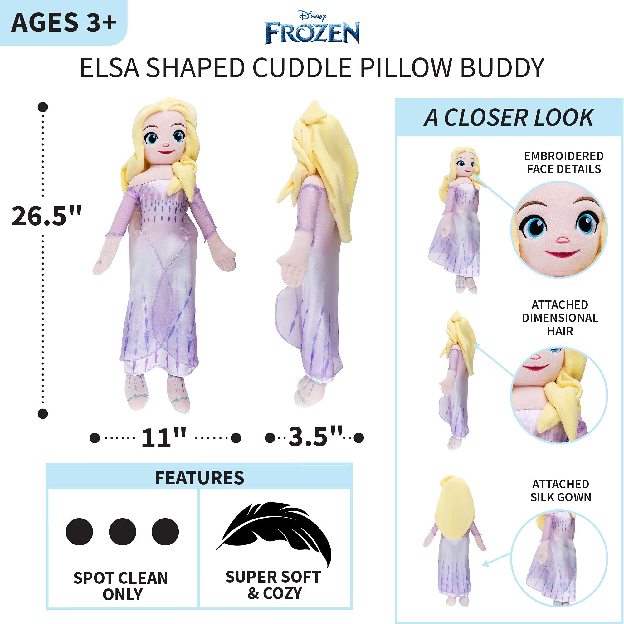 Disney Frozen Elsa Kids Bedding Super Soft Plush Cuddle Pillow Buddy, "Official" Disney Product By Franco