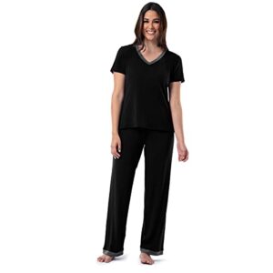 fruit of the loom women's plus size short sleeve tee and pant 2 piece sleep pajama set, black, 3x