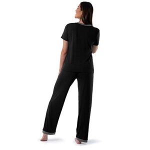 Fruit of the Loom Women's Plus Size Short Sleeve Tee and Pant 2 Piece Sleep Pajama Set, Black, 3X