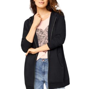 Ellos Women's Plus Size Long Zip Front Hoodie French Terry Long Oversized Lightweight Jacket - 3X, Black