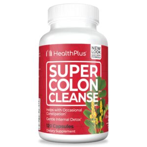 health plus super colon cleanse 10 day gentle gut cleanse detox, psyllium husk, probiotics for constipation relief & digestive support, 120 capsules