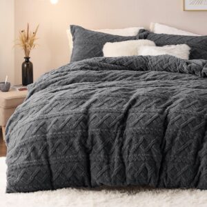 Bedsure Fluffy Comforter Cover Set - Faux Fur Duvet Cover Queen Size, Dark Grey Plush Quilt Cover, 3 Pieces,1 Duvet Cover (90"x90") with Zipper Closure & 2 Pillow Shams, Comforter Not Included