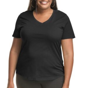 Just My Size Women's Plus-SizeShort Sleeve V-neck T-shirt, Black, 3X