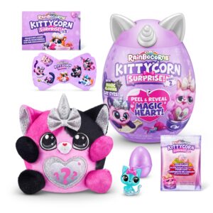 rainbocorns kittycorn surprise series 2 (calico cat) by zuru, collectible plush stuffed animal, surprise egg, sticker pack, slime, ages 3+ for girls, children