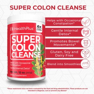 Health Plus Super Colon Cleanse, 12 oz powder, 68 Servings - Natural Detox, Digestive Constipation Relief, Gentle Gut Cleanse with Psyllium Husk & Senna Leaf