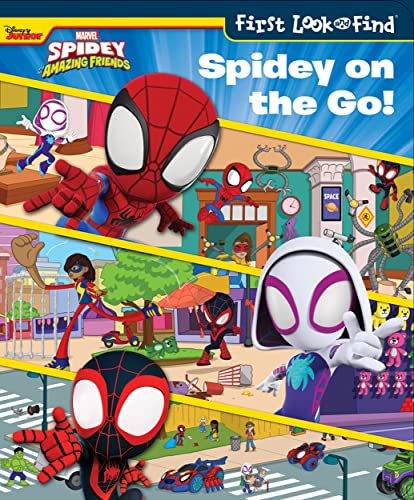 Marvel Spider-man Spidey and his Amazing Friends – Spidey on the Go! First Look and Find Activity Book and Spidey Plush Toy Gift Set – PI Kids