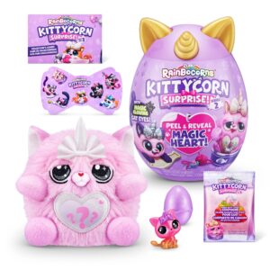 rainbocorns kittycorn surprise series 2 (chinchilla cat) by zuru, collectible plush stuffed animal, surprise egg, sticker pack, slime, ages 3+ for girls, children