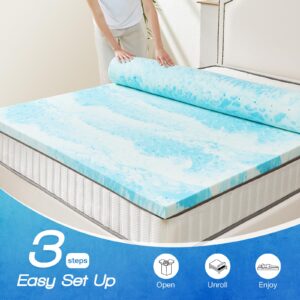 Sweetcrispy Mattress Topper Queen, Cooling Gel Infused Memory Foam Bed Toppers for Queen Size Bed, 3 Inch Thick Soft Mattress Pads for Sleeper Sofa, RV, Camper, CertiPUR-US Certified, Blue