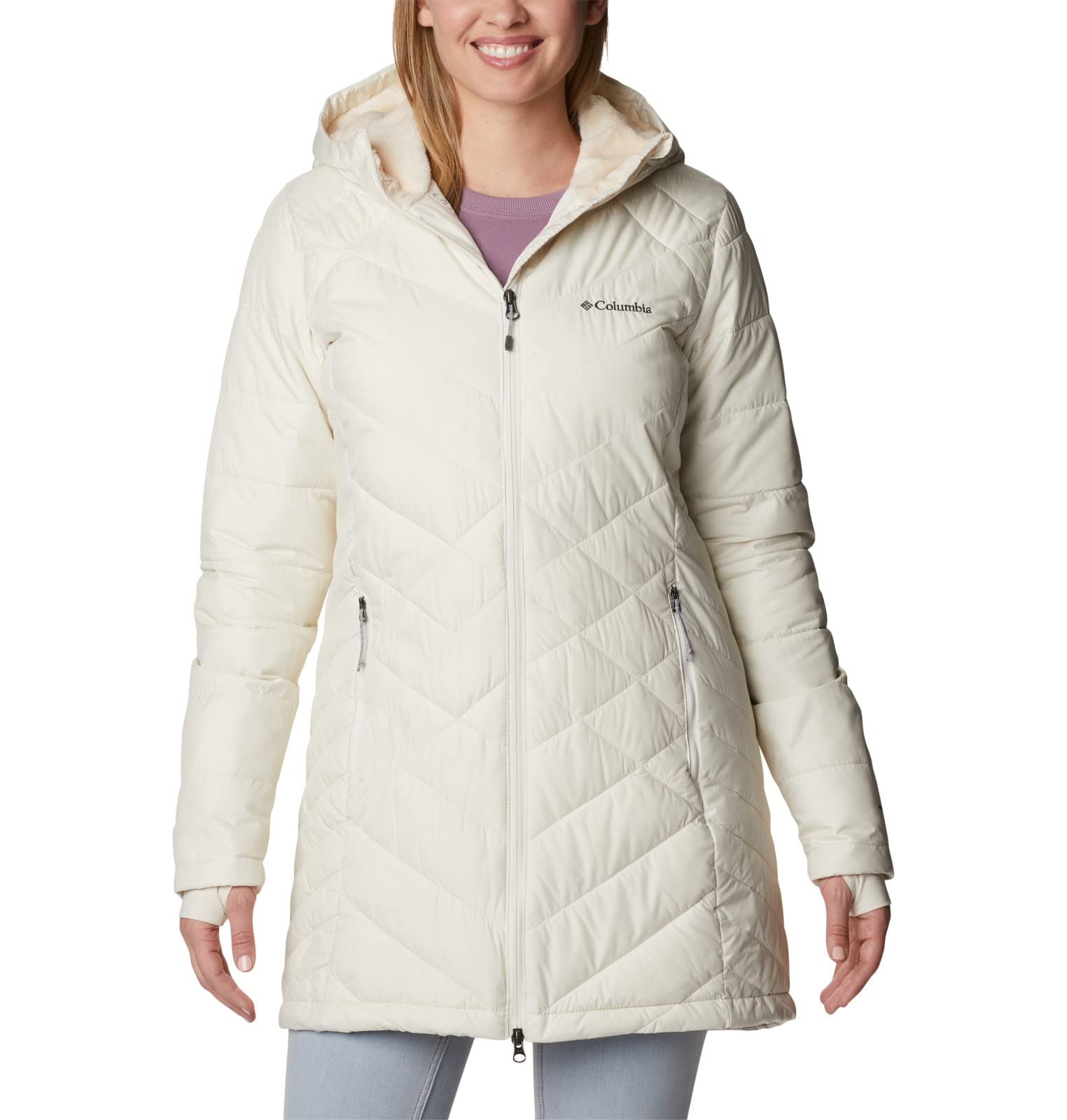 Columbia Women's Heavenly Long Hooded Jacket, Chalk, 3X