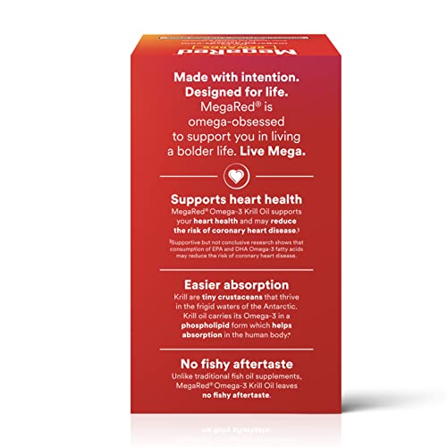 MegaRed Krill Oil 350mg Omega 3 Supplement, 1 Dr Recommended Krill Oil Brand with EPA, DHA, Astaxanthin & Phopholipids, Supports Heart, Brain, Joint and Eye Health - 130 Softgels (130 servings)