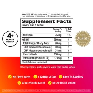 MegaRed Krill Oil 350mg Omega 3 Supplement, 1 Dr Recommended Krill Oil Brand with EPA, DHA, Astaxanthin & Phopholipids, Supports Heart, Brain, Joint and Eye Health - 130 Softgels (130 servings)