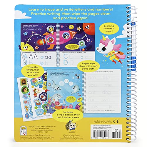 Write & Erase ABC and 123: Wipe Clean Writing & Tracing Workbook Skills for Preschool Kids and Up Ages 3-5: Includes Letter and Number Tracing, Early ... Erase Marker & Bonus Restickable Stickers.