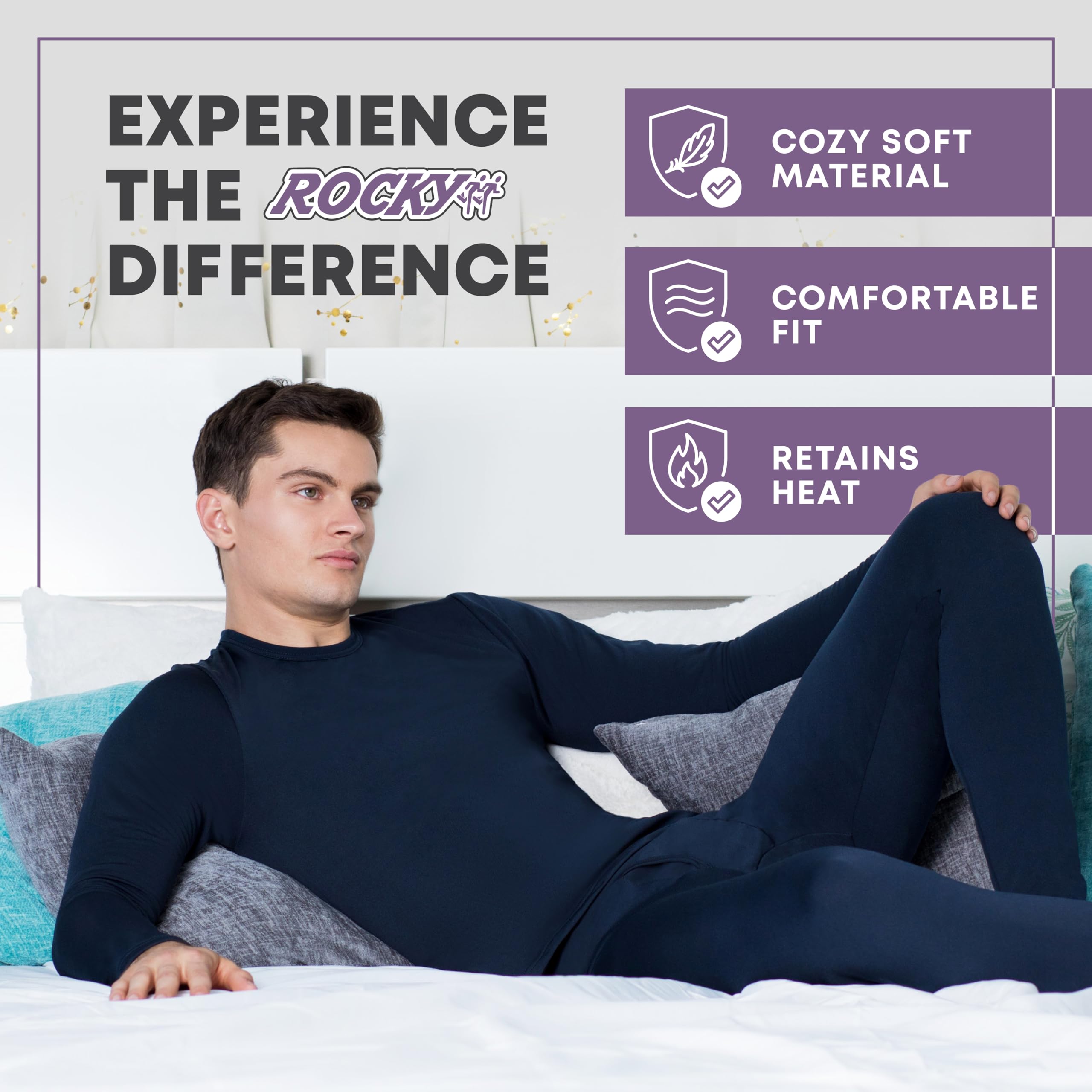 Rocky Thermal Underwear for Men (Long Johns Thermals Set) Shirt & Pants, Base Layer (White - Standard Weight/X-Large)