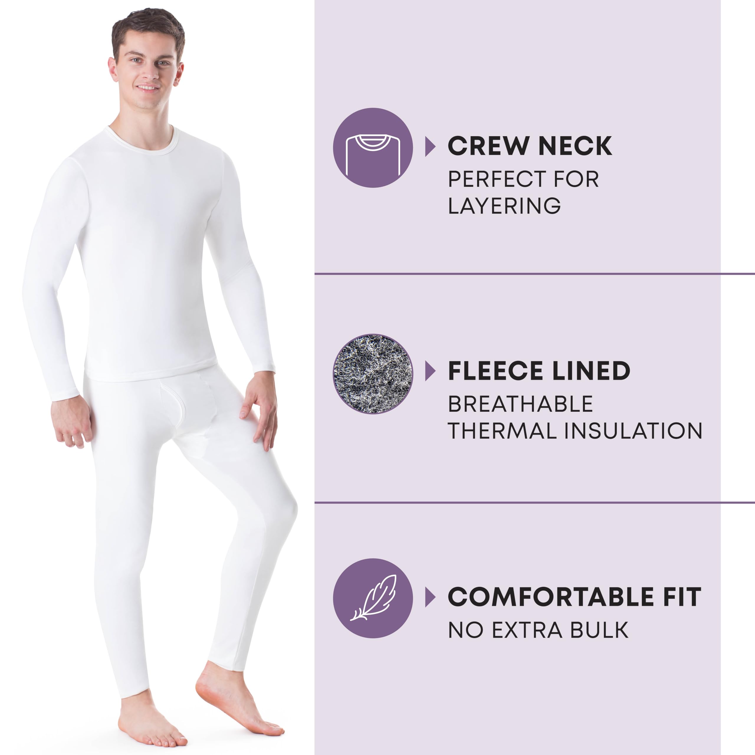 Rocky Thermal Underwear for Men (Long Johns Thermals Set) Shirt & Pants, Base Layer (White - Standard Weight/X-Large)