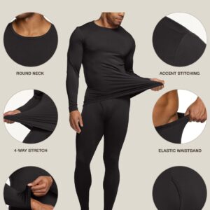 TSLA Men's Thermal Underwear Set, Microfiber Soft Fleece Lined Long Johns, Winter Warm Base Layer Top & Bottom, Soft Micro Fleece Fly-front Black, X-Large