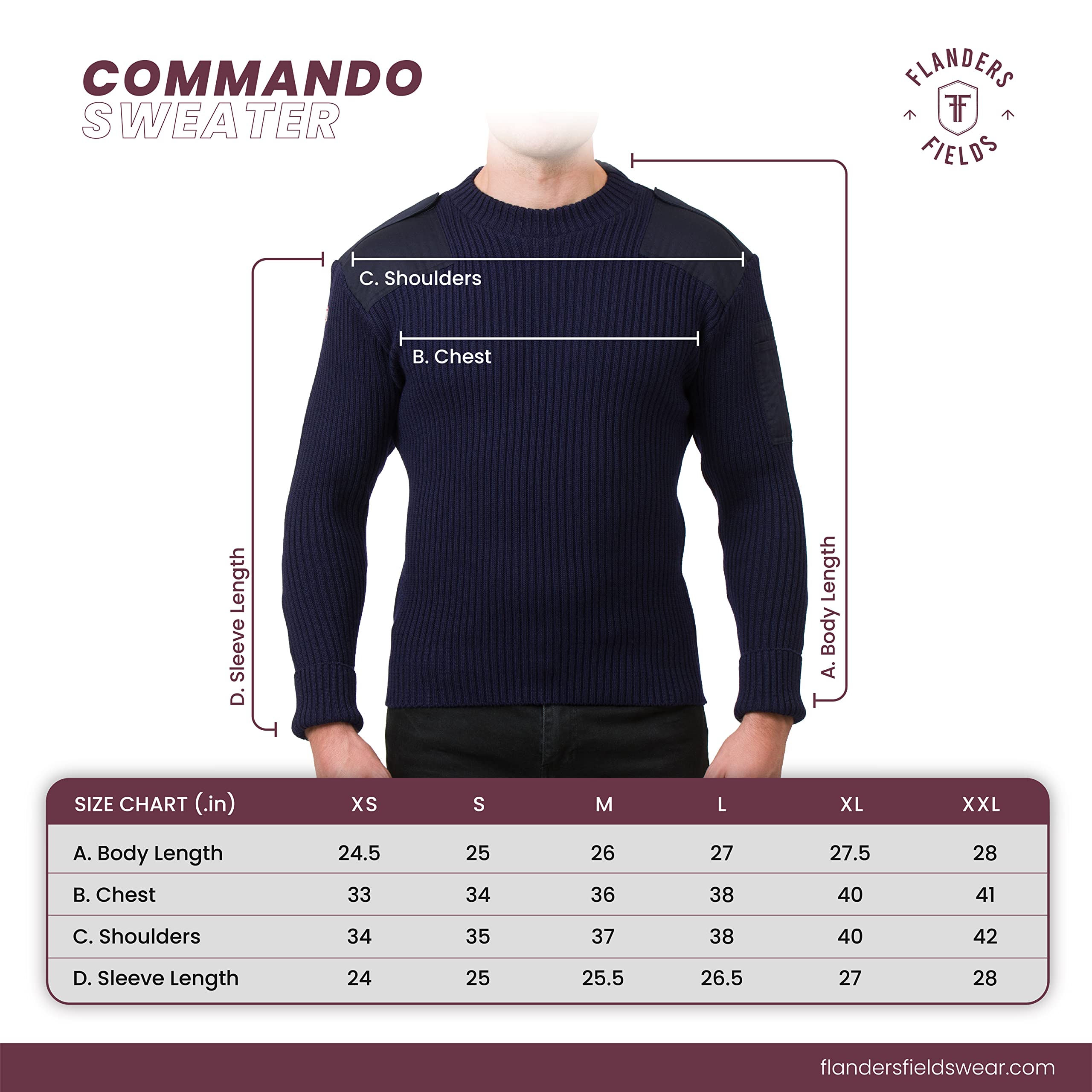 Flanders Fields British Commando Sweater - Military Wool Sweaters Woolly Pully Crew Neck Navy Blue