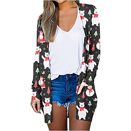 Ugly Christmas Sweaters for Women 2023 Plus Size Casual Fashion Fall Winter Lightweight Cardigan Long Sleeve Open Front Funny Christmas Tops Graphic Holiday Party Shirts Outfits Clothes Black 4XL