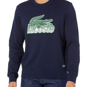 Lacoste Men's Long Sleeve Classic Fit Graphic Crew Neck Sweatshirt, Navy Blue, XX-Large