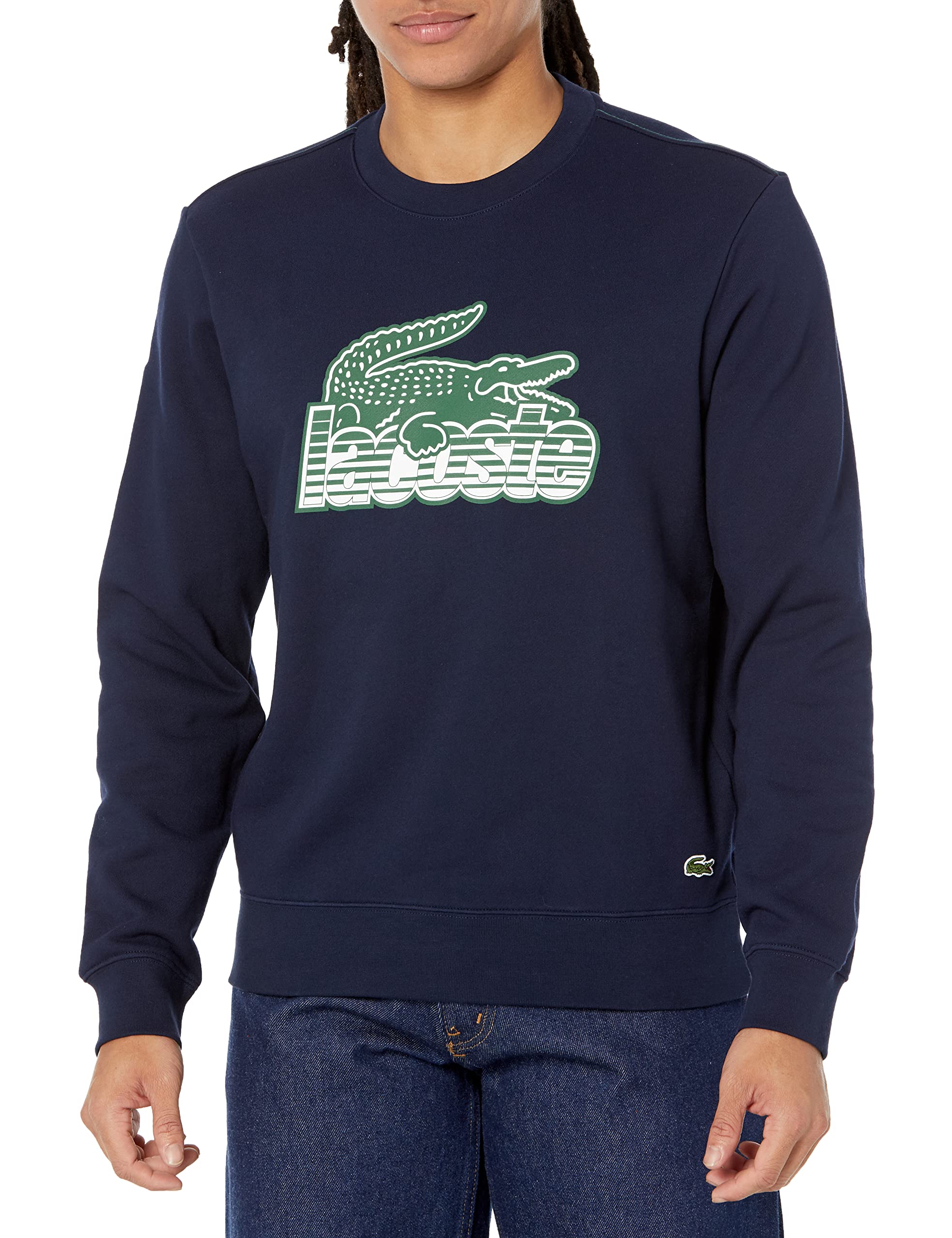 Lacoste Men's Long Sleeve Classic Fit Graphic Crew Neck Sweatshirt, Navy Blue, XX-Large