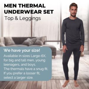 Men's Thermal Set, Lightweight Ultra Soft Fleece Shirt and Pants,Grey,X-Large