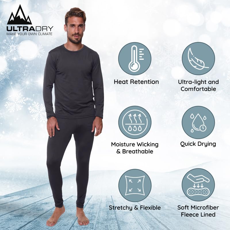 Men's Thermal Set, Lightweight Ultra Soft Fleece Shirt and Pants,Grey,X-Large