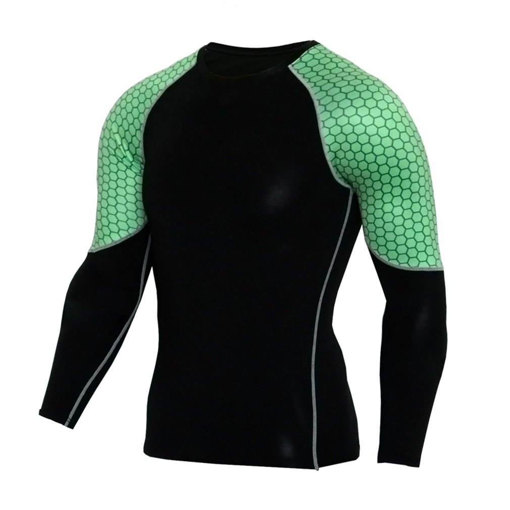 NATURET Compression Pants Running Shirt Mens Athletic Cool Sleeve Baselayer Shaper Top Workout Gym Set Green