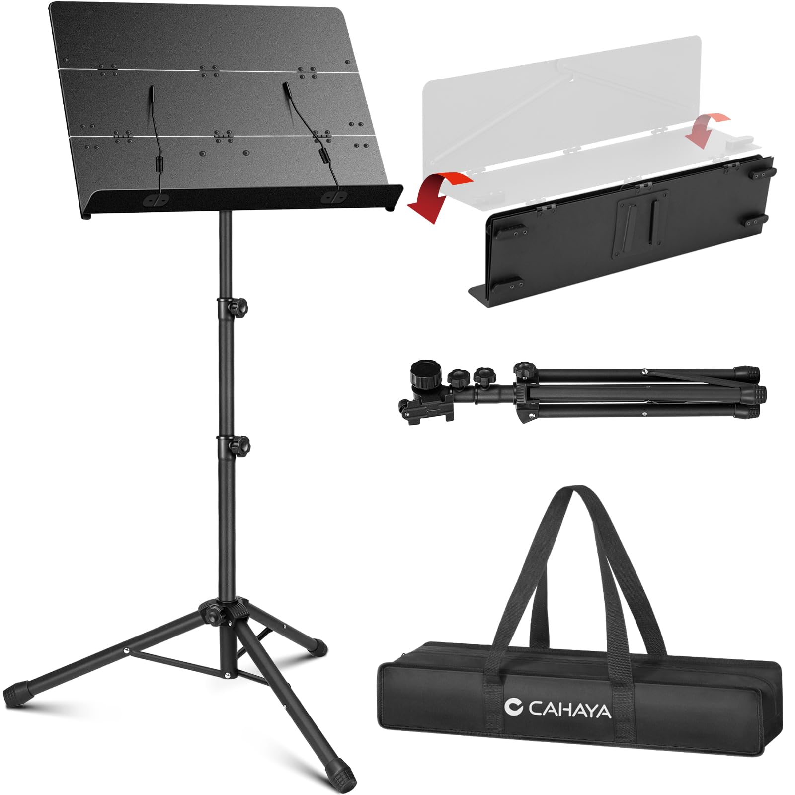 CAHAYA Foldable Sheet Music Stand with Tri-fold Panel Portable Music Stand with Carrying Bag Matte Frosted Metal Material Sturdy Height Adjustable CY0317