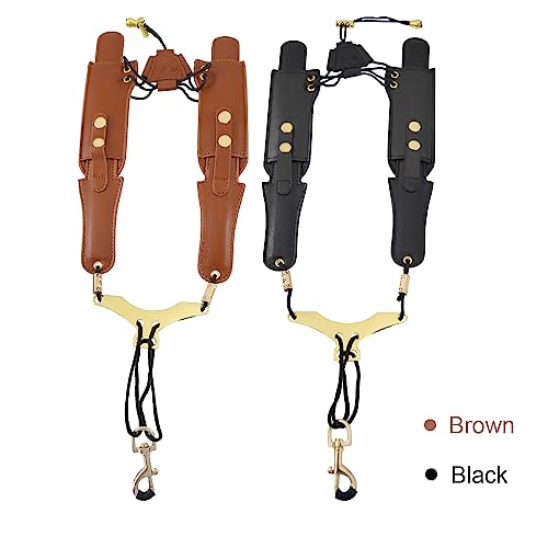 Danchet Kids Leather Saxophone Strap, Saxophone Strap with Adjustable Strap and Gold Plated Metal Trigger for Sax Alto and Soprano Clarinet(black).