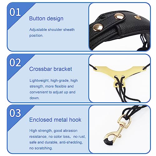 Danchet Kids Leather Saxophone Strap, Saxophone Strap with Adjustable Strap and Gold Plated Metal Trigger for Sax Alto and Soprano Clarinet(black).