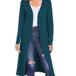 Bluetime Women Plus Size Maxi Cardigan Long Sleeve Open Front Cardigan Lightweight Sweater (XXXXL, Teal Blue)