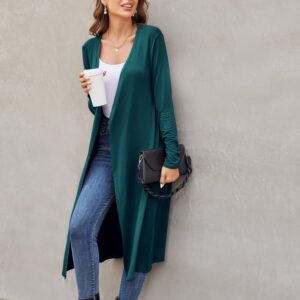 Bluetime Women Plus Size Maxi Cardigan Long Sleeve Open Front Cardigan Lightweight Sweater (XXXXL, Teal Blue)