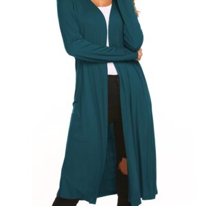 Bluetime Women Plus Size Maxi Cardigan Long Sleeve Open Front Cardigan Lightweight Sweater (XXXXL, Teal Blue)