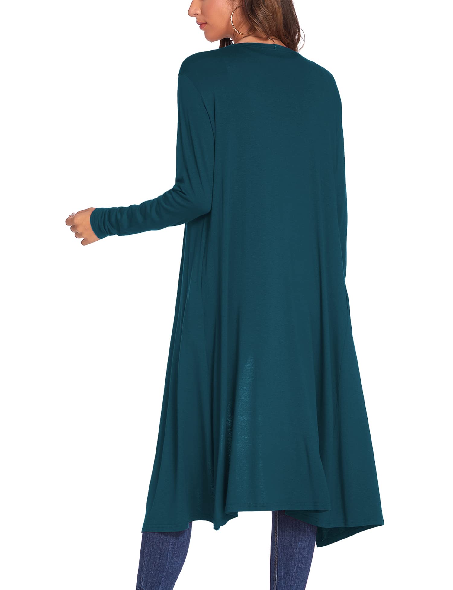 Bluetime Women Plus Size Maxi Cardigan Long Sleeve Open Front Cardigan Lightweight Sweater (XXXXL, Teal Blue)