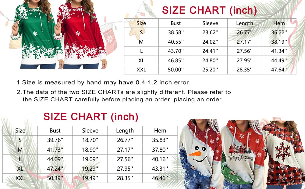 LOTUCY Christmas Women Sweatshirt Casual Hoodie Jumper Graphics Loose Snowflake Print Pocket Pullover Long Sleeve Sweater Xmas Holiday Funny tops (Red, M)