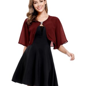 Women's Short Sleeve Open Front Soft Chiffon Shrug Cardigan for Evening Dresses (Deep Wine Red, 2XL-3XL)