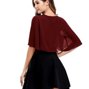 Women's Short Sleeve Open Front Soft Chiffon Shrug Cardigan for Evening Dresses (Deep Wine Red, 2XL-3XL)