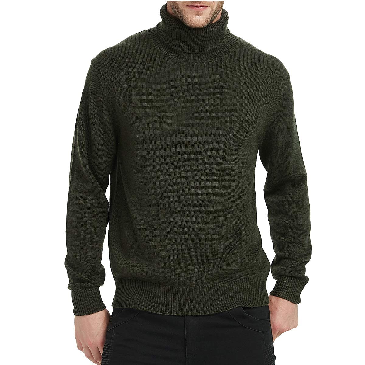 Kallspin Men's Turtle Neck Sweaters Wool Blended Mid-Weight Long Sleeve High Neck Pullover Sweaters(Dark Green,4X-Large)