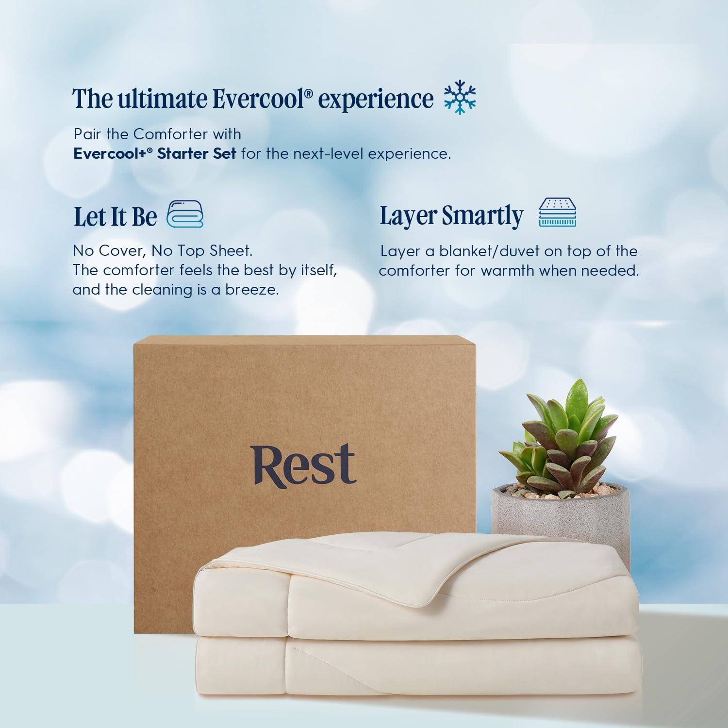 REST® Evercool® Cooling Comforter, Good Housekeeping Award Winner for Hot Sleepers, All-Season Lightweight Blanket to Quickly Cool Down, Snow Ivory - Twin/Twin XL 68" x90”