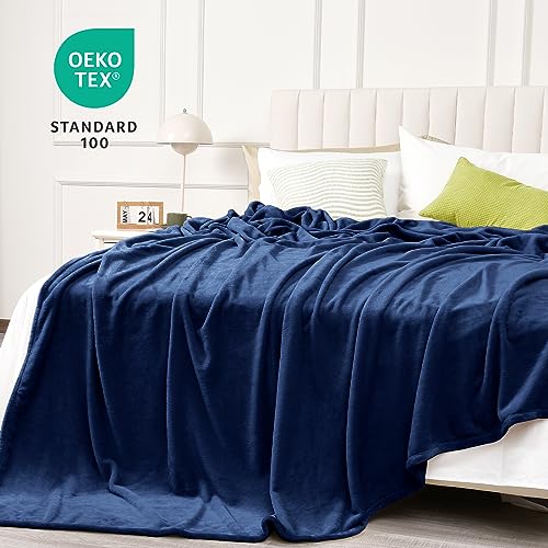 PHF Ultra Soft Fleece Blanket Queen Size, No Shed No Pilling Luxury Plush Cozy 300GSM Lightweight Blanket for Bed, Couch, Chair, Sofa Suitable for All Season, 90" x 90", Navy Blue