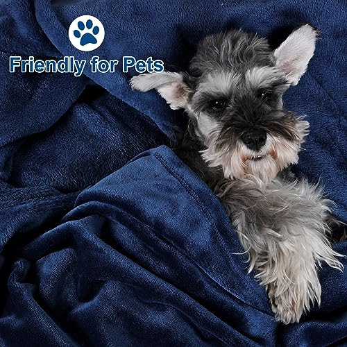 PHF Ultra Soft Fleece Blanket Queen Size, No Shed No Pilling Luxury Plush Cozy 300GSM Lightweight Blanket for Bed, Couch, Chair, Sofa Suitable for All Season, 90" x 90", Navy Blue