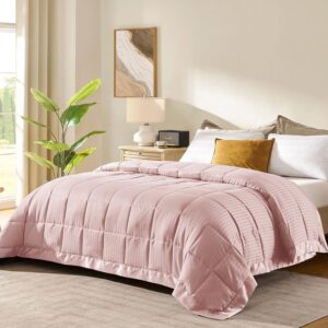 downluxe King Size Blanket with Satin Trim, Lightweight Down Alternative King Blanket for All Season, Machine Washable (Baby Pink, 90x108 Inch)