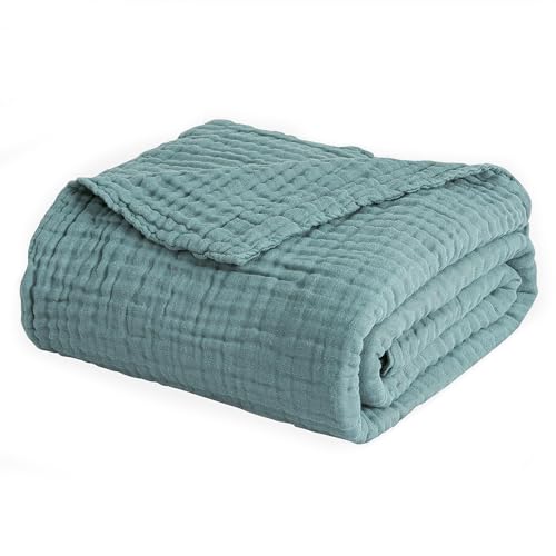 EMME Muslin Throw Blanket 100% Cotton Blankets for Couch Breathable Gauze All Season Soft and Lightweight Pre-Washed (Teal, 50"x70")