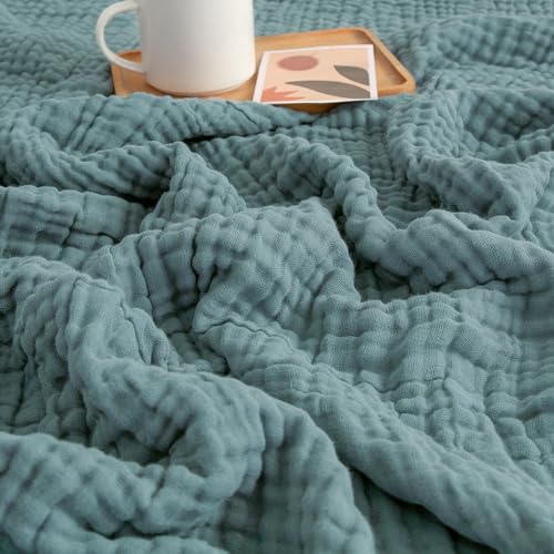 EMME Muslin Throw Blanket 100% Cotton Blankets for Couch Breathable Gauze All Season Soft and Lightweight Pre-Washed (Teal, 50"x70")