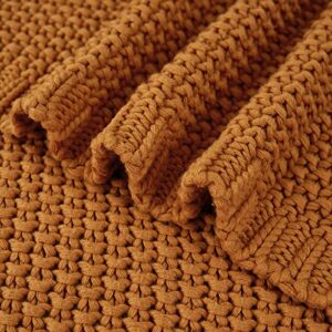 Chunky Cable Knit Throw Blanket Lightweight Burnt Orange 100% Organic Cotton Blanket for Sofa Couch Bed Baby Nursery, Rustic Shabby Chic Modern Farmhouse, 51” x 63” Give Laundering Bag