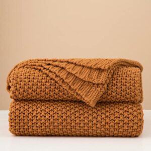 Chunky Cable Knit Throw Blanket Lightweight Burnt Orange 100% Organic Cotton Blanket for Sofa Couch Bed Baby Nursery, Rustic Shabby Chic Modern Farmhouse, 51” x 63” Give Laundering Bag