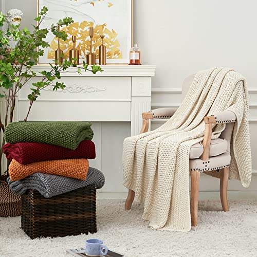 Chunky Cable Knit Throw Blanket Lightweight Burnt Orange 100% Organic Cotton Blanket for Sofa Couch Bed Baby Nursery, Rustic Shabby Chic Modern Farmhouse, 51” x 63” Give Laundering Bag