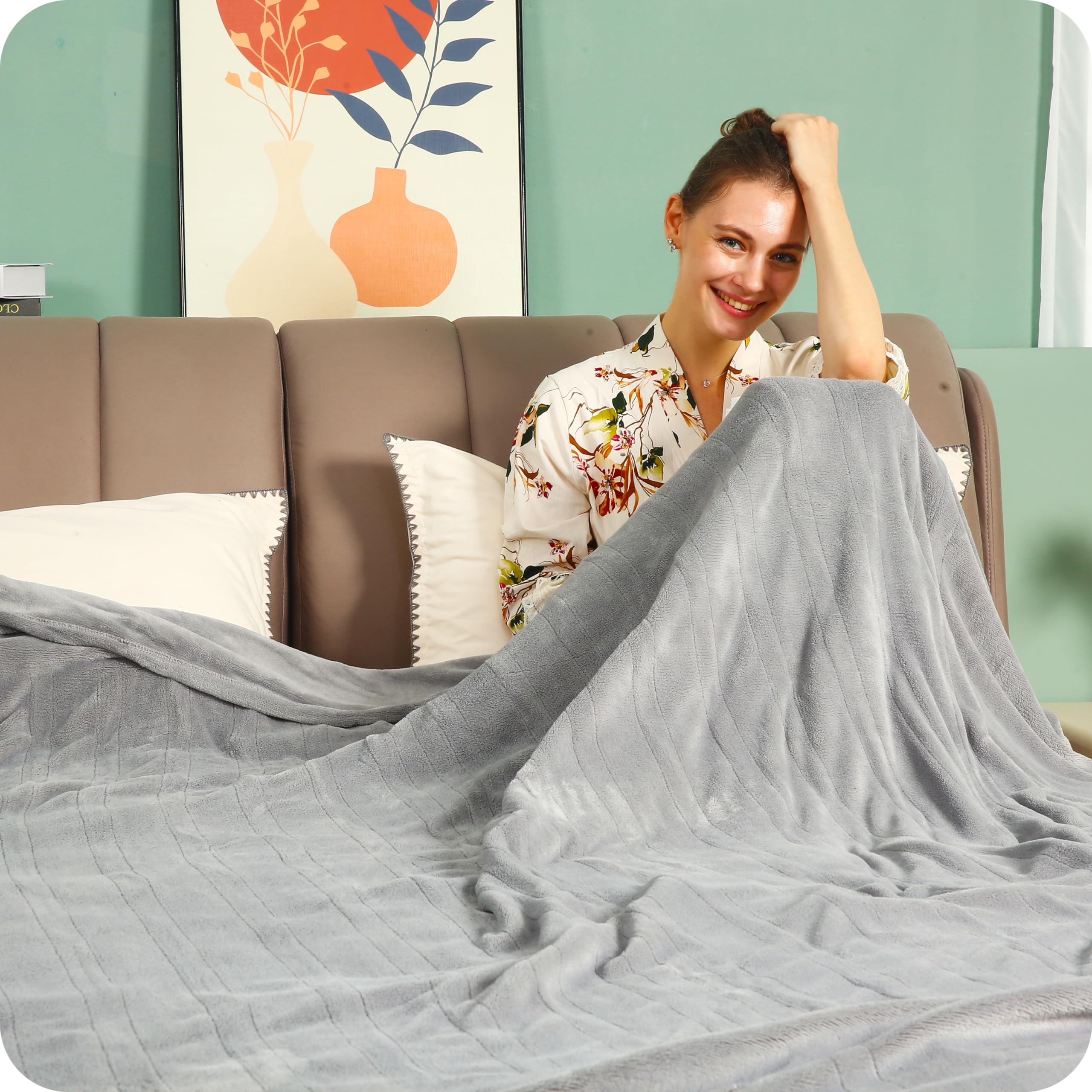 Electric Heated Blanket 72"x84" Full Size with 4 Heating Levels and 10 Hours Auto-Off Large Oversized Heating Blanket with Soft Plush Fabric for Bedding - Gray