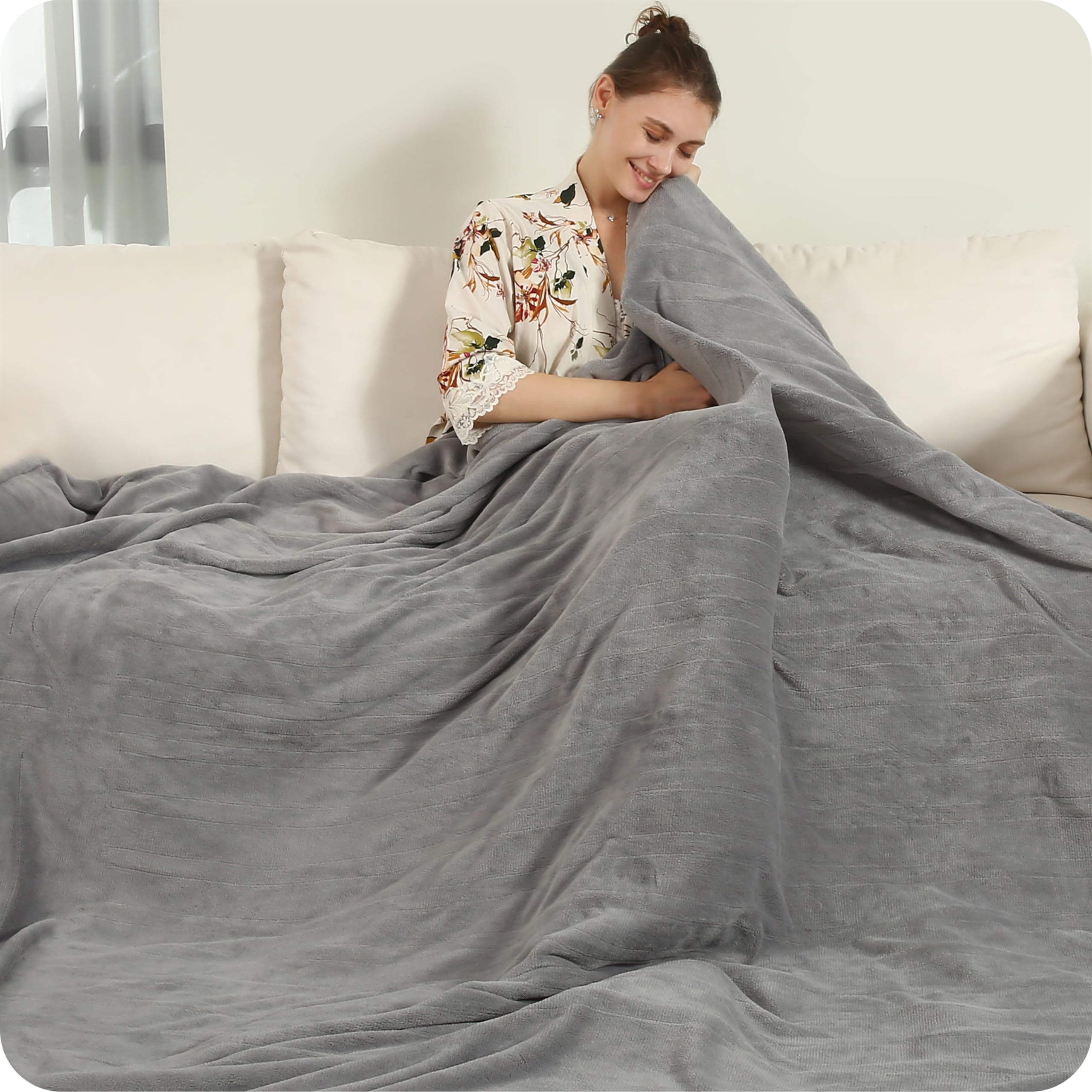 Electric Heated Blanket 72"x84" Full Size with 4 Heating Levels and 10 Hours Auto-Off Large Oversized Heating Blanket with Soft Plush Fabric for Bedding - Gray