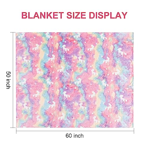 QSTEHEML Glow in The Dark Unicorn Throw Blanket for Boys Girls, Luminous Rainbow Blanket Birthday for Toddler Kids, Cozy Soft Fluffy Flannel Fleece Nap Sleep Blankets, 50" x 60"